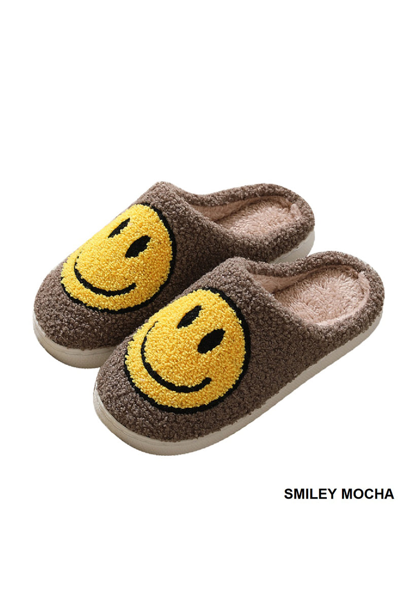 Soft Plush Cozy Slippers | Smiley Mocha