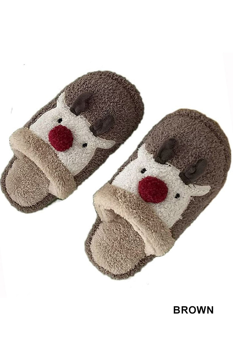 Reindeer Comfy Fuzzy Slippers | Brown