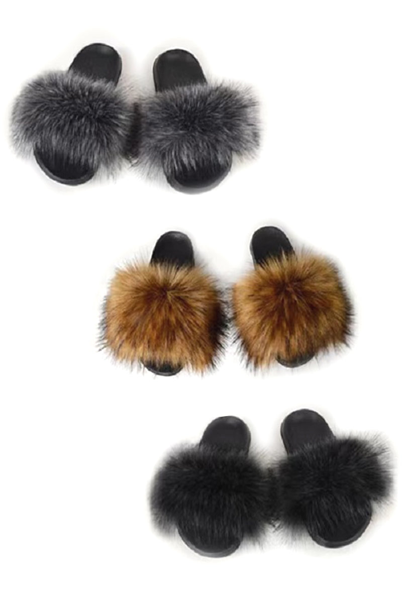 Furry Slipper Slides | Grey Black *FINAL SALE*