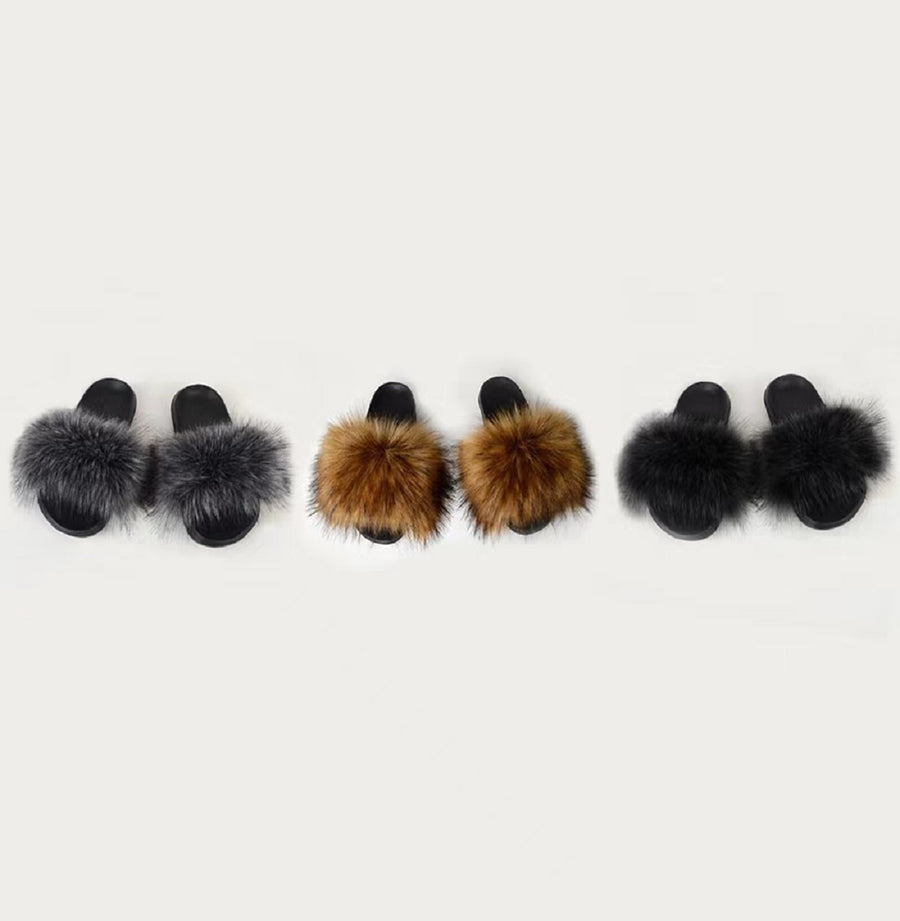 Furry Slipper Slides | Grey Black *FINAL SALE*