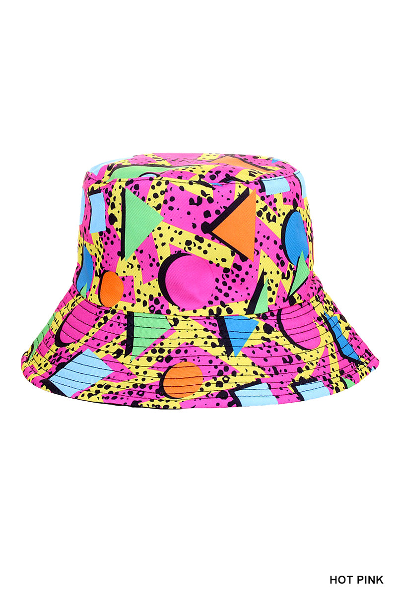 Reversible Retro Pattern Bucket Hat | Hot Pink