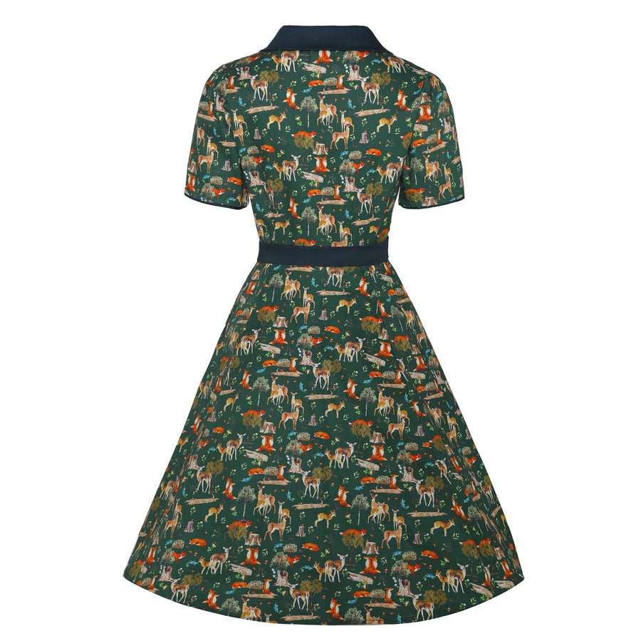 Penelope | Rockabilly Shirt Dress | Green Woodland