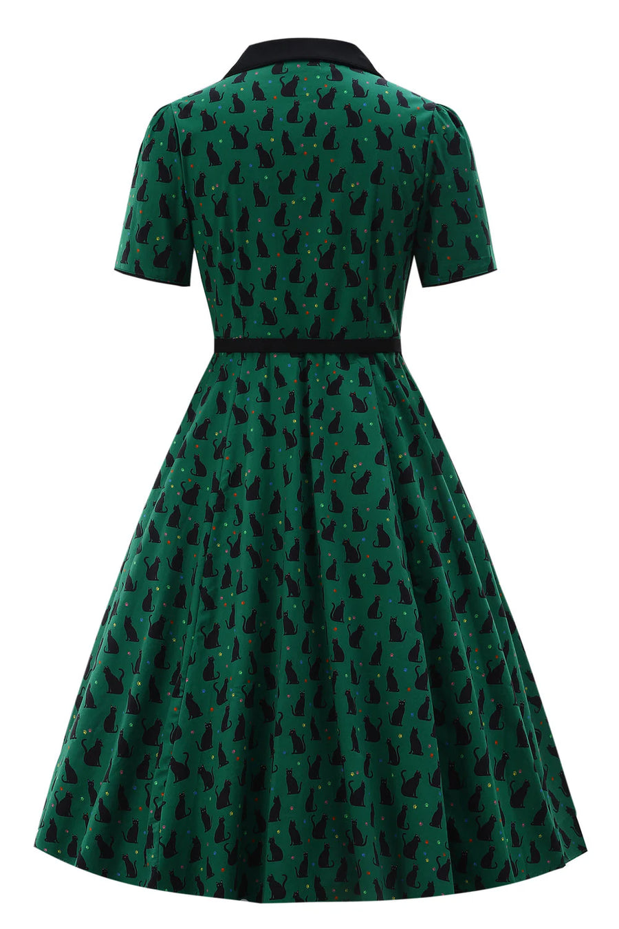 Penelope II | Rockabilly Shirt Dress | Green Black Cat Print
