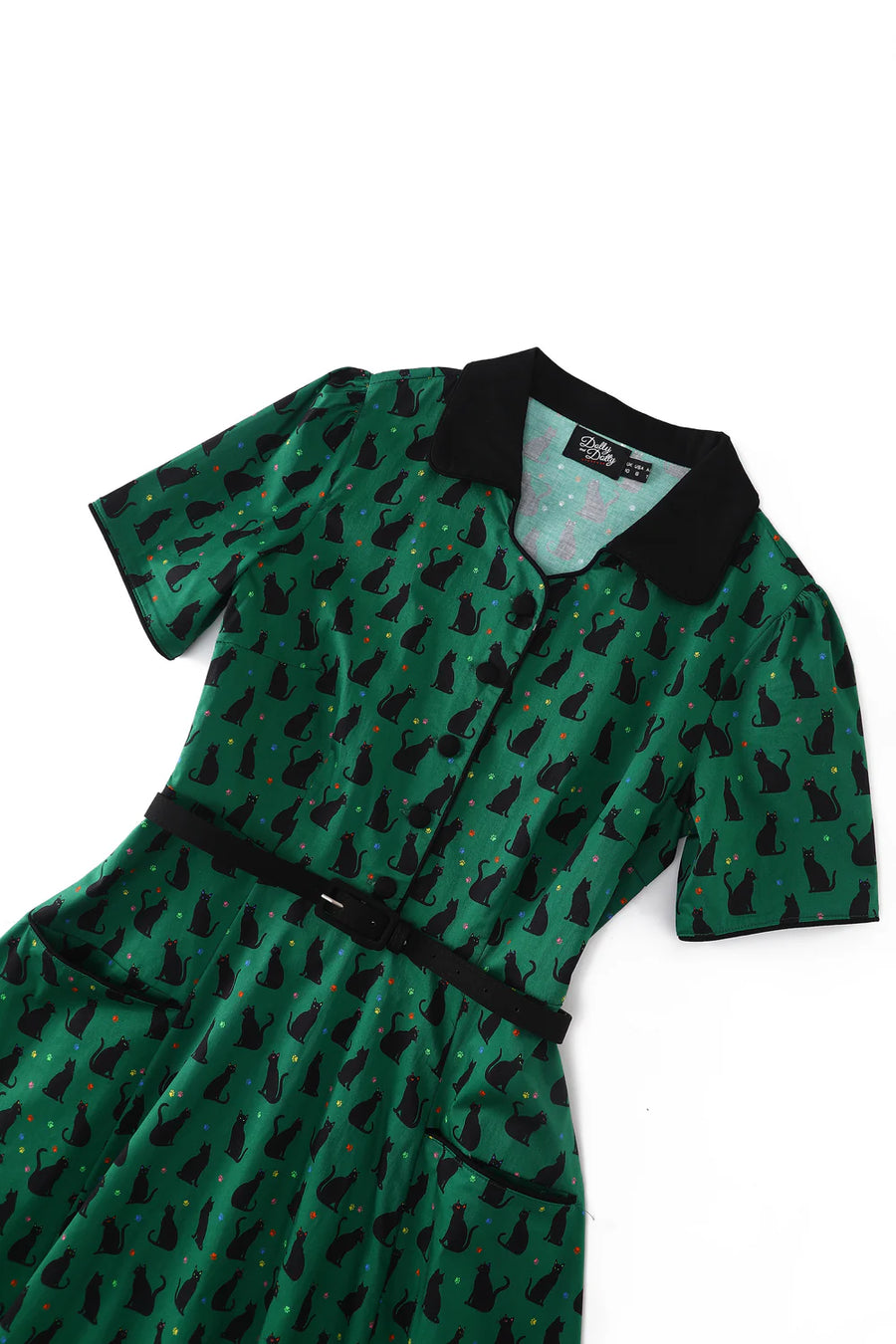 Penelope II | Rockabilly Shirt Dress | Green Black Cat Print