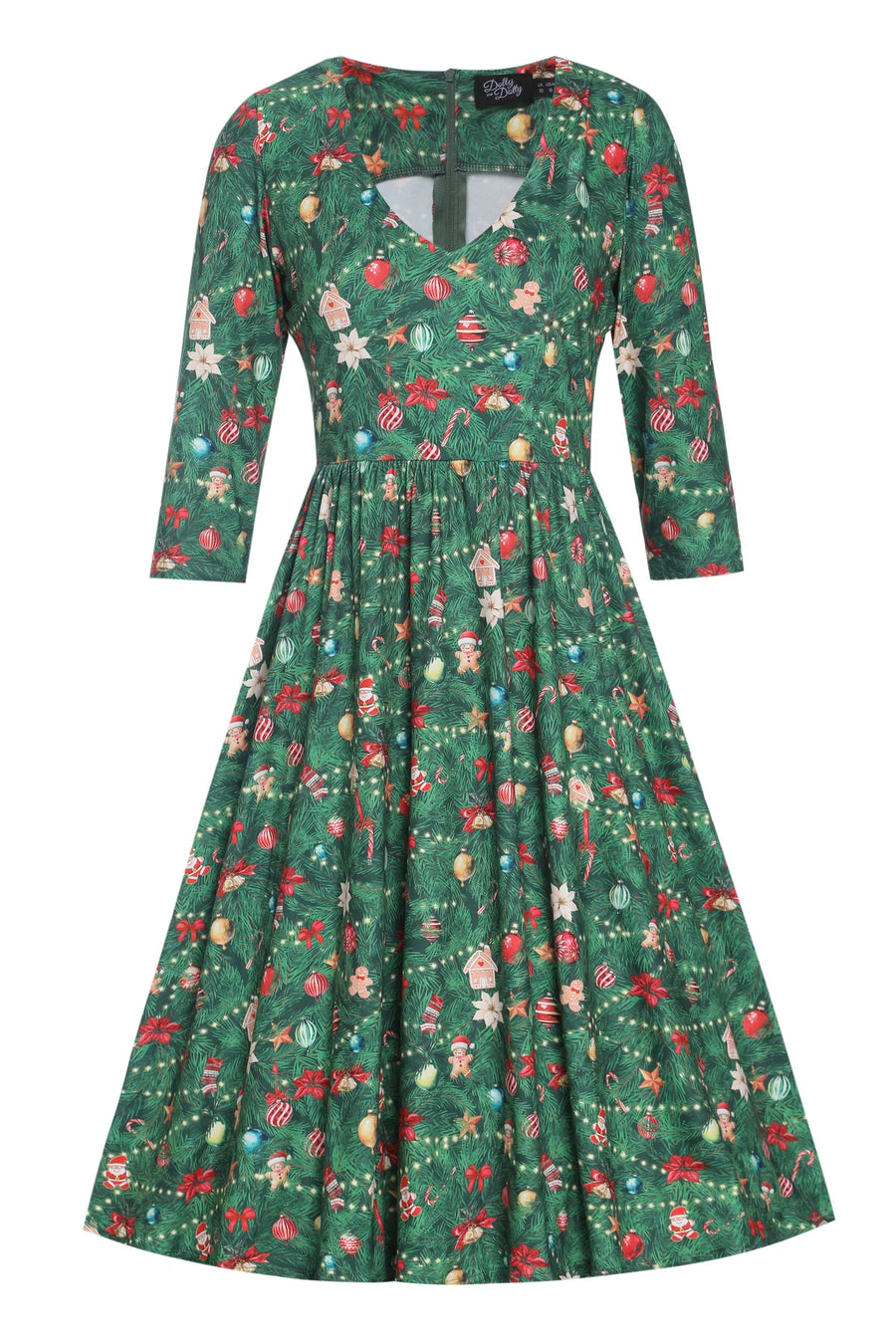 Billie | Long Sleeved Dress | Dark Green Xmas Tree Print
