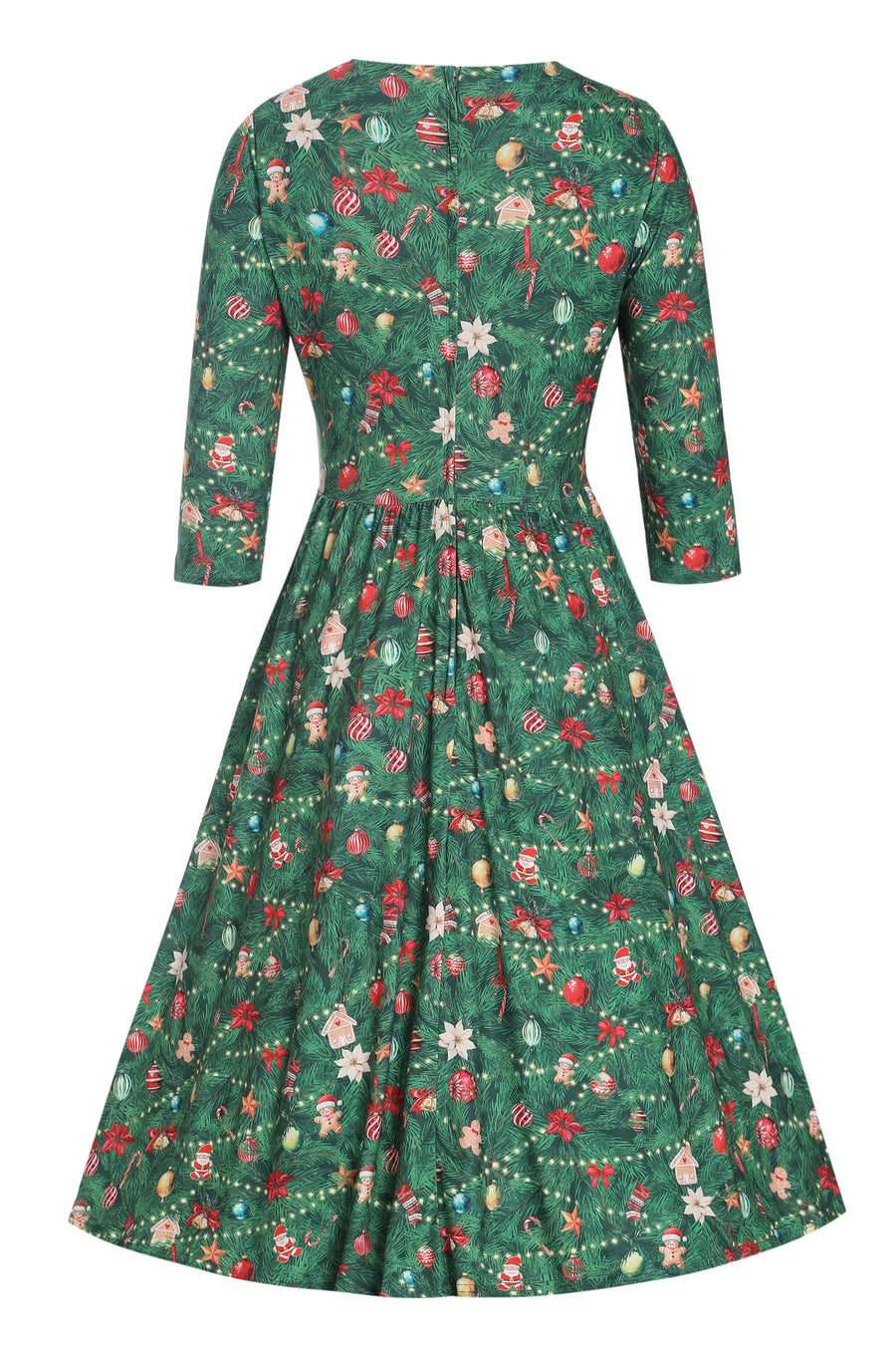 Billie | Long Sleeved Dress | Dark Green Xmas Tree Print