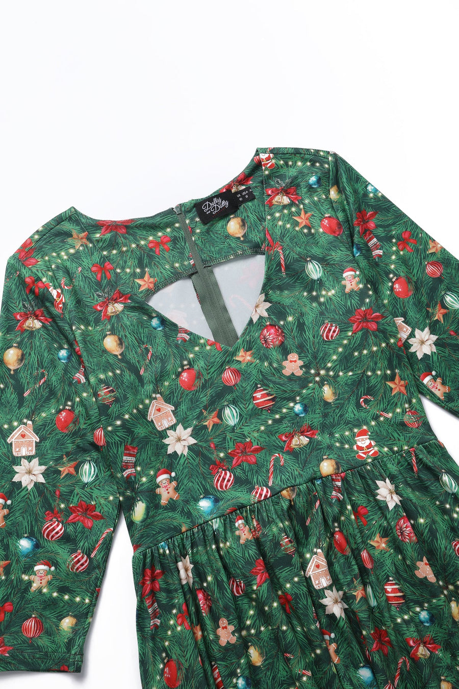 Billie | Long Sleeved Dress | Dark Green Xmas Tree Print