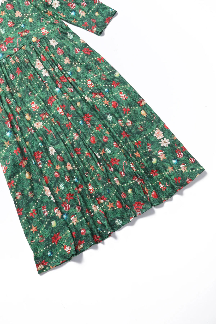 Billie | Long Sleeved Dress | Dark Green Xmas Tree Print