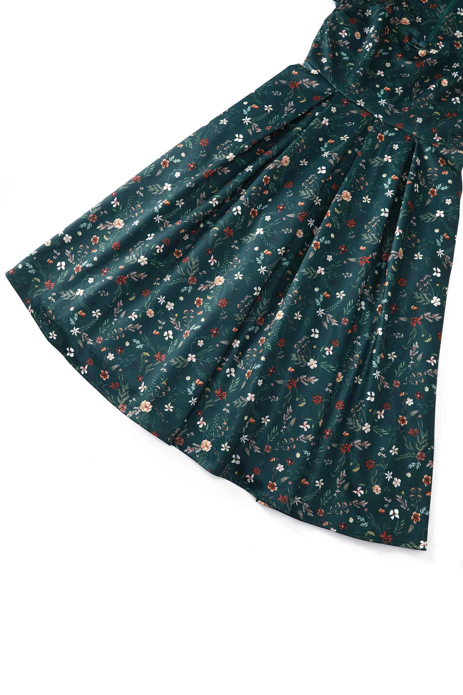 Lily | Retro Off Shoulder Swing Dress | Emerald Green Floral Vine Print