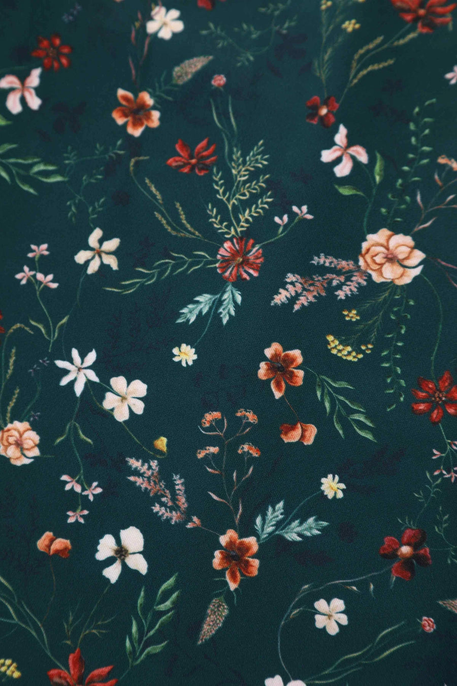 Lily | Retro Off Shoulder Swing Dress | Emerald Green Floral Vine Print