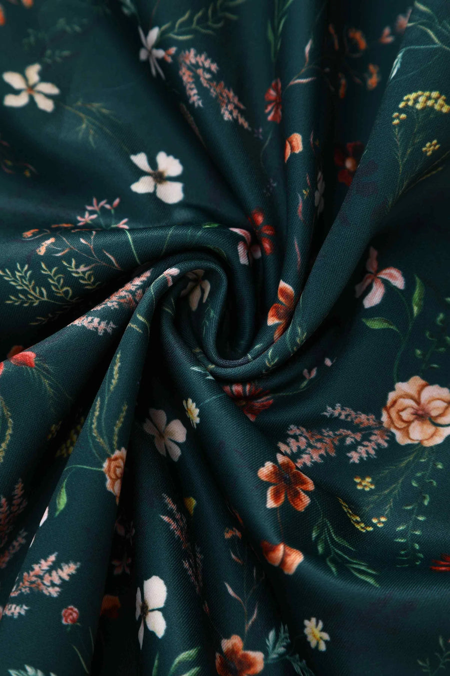 Lily | Retro Off Shoulder Swing Dress | Emerald Green Floral Vine Print