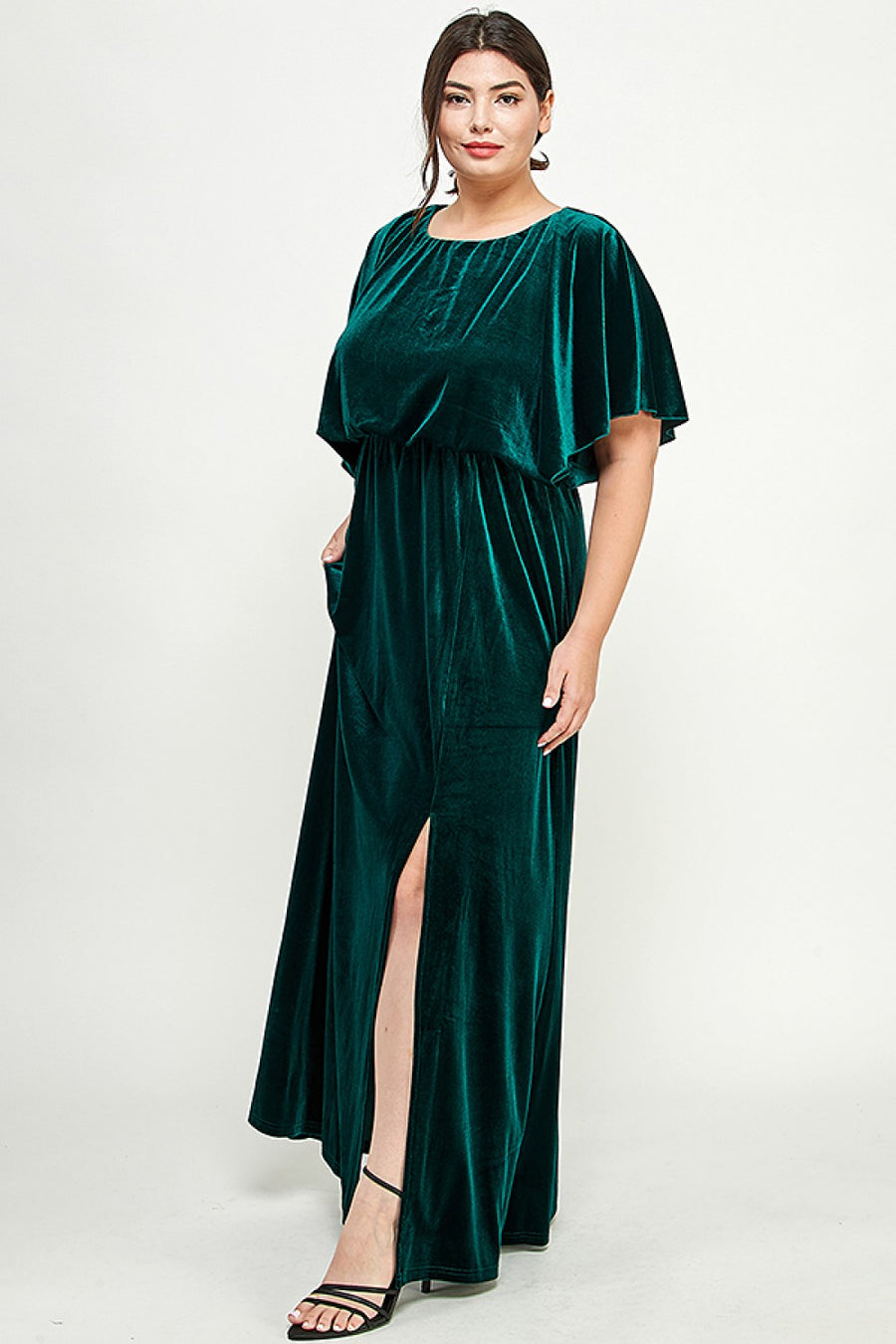 Celine | Cape Style Velvet Maxi Dress | Forest Green *FINAL SALE* (Only 2X Left)