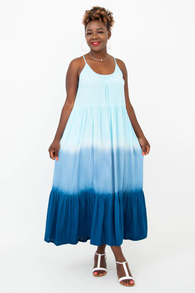 Aegean Waves Maxi Dress | Turquoise Dip-Dye