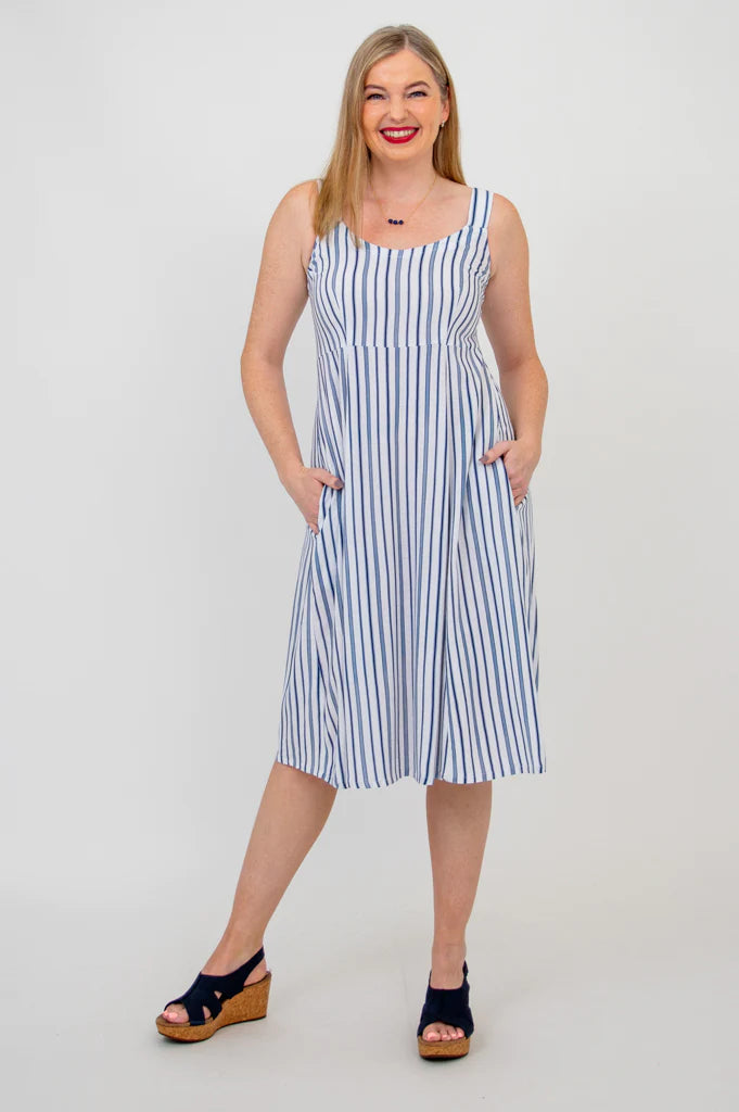 Shauna Linen Bamboo Dress | Indigo Stripe