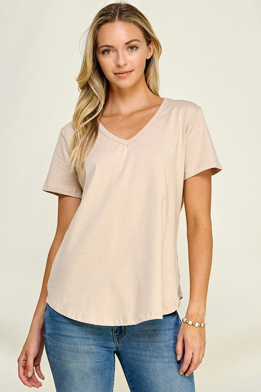 Brooklyn | Cotton V Neck Tee - Oatmeal