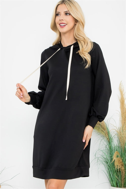 Coastal Hideaway | Long Sleeve Hooded Dress | Black