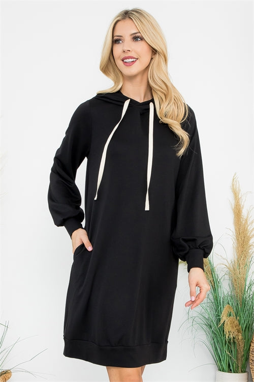 Coastal Hideaway | Long Sleeve Hooded Dress | Black