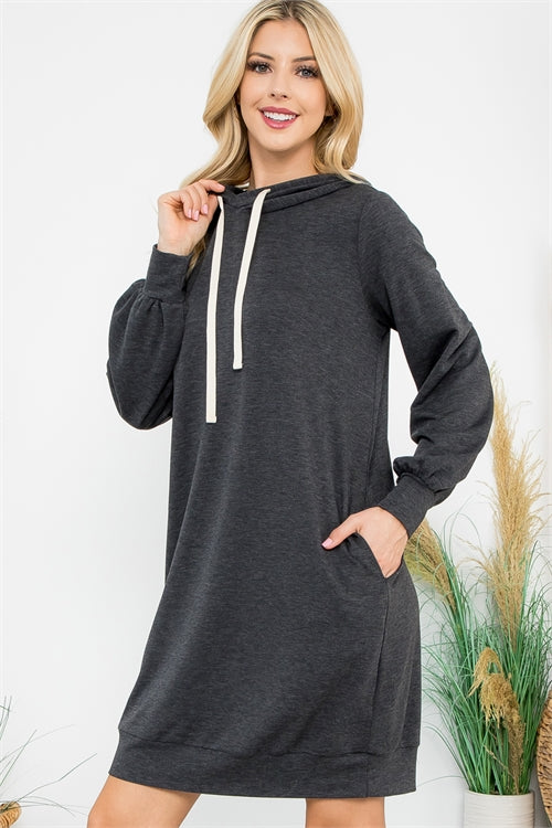 Coastal Hideaway | Long Sleeve Hooded Dress | Charcoal