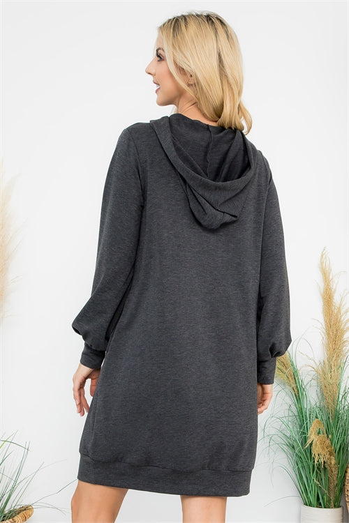 Coastal Hideaway | Long Sleeve Hooded Dress | Charcoal