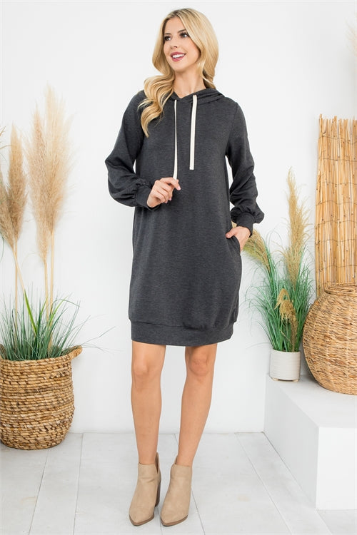 Coastal Hideaway | Long Sleeve Hooded Dress | Charcoal