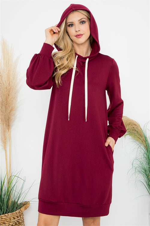 Coastal Hideaway | Long Sleeve Hooded Dress | Oxblood