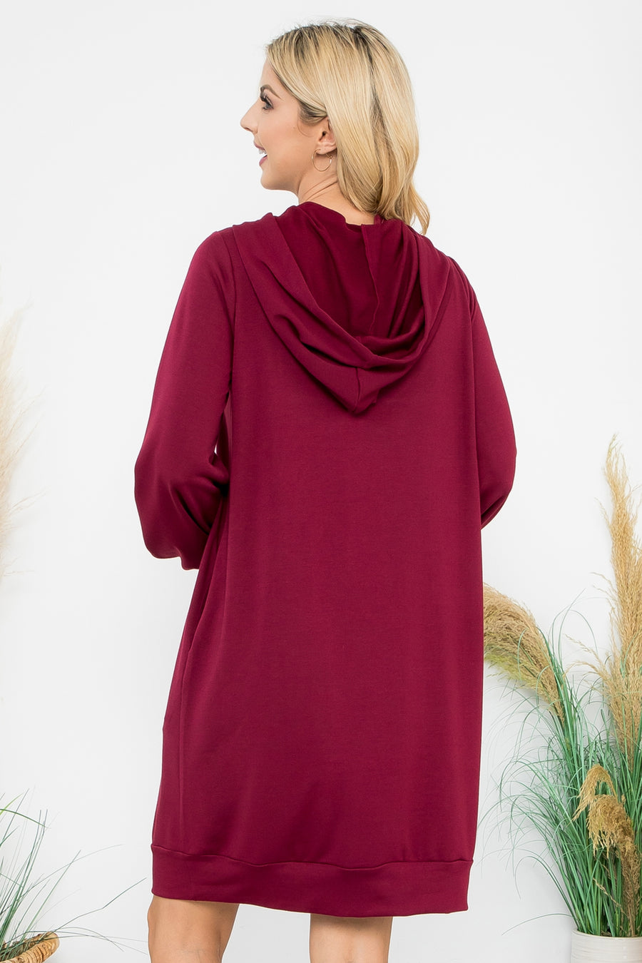 Coastal Hideaway | Long Sleeve Hooded Dress | Oxblood