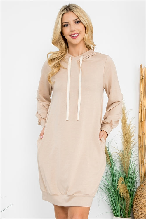 Coastal Hideaway | Long Sleeve Hooded Dress | Stone