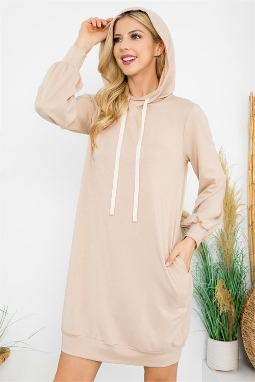 Coastal Hideaway | Long Sleeve Hooded Dress | Stone