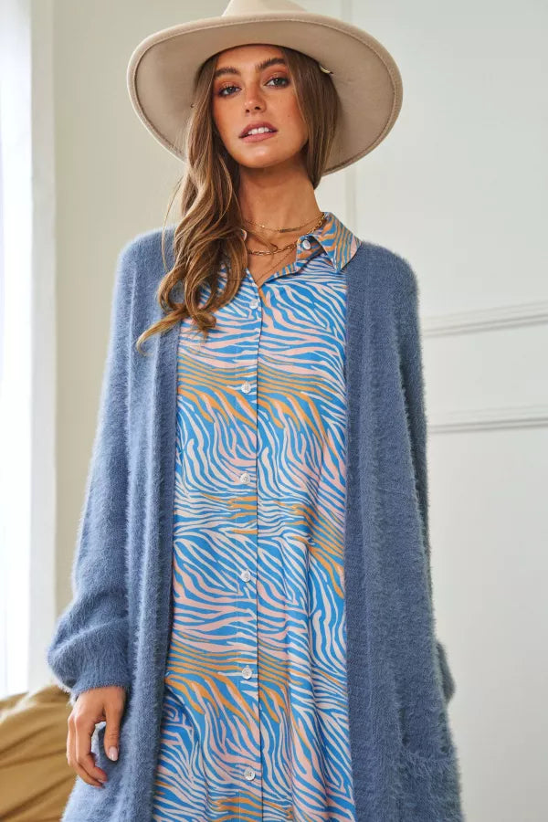 Denali | Textured Cozy Thick Oversized Loose Fit Cardigan | Grey Blue *FINAL SALE*
