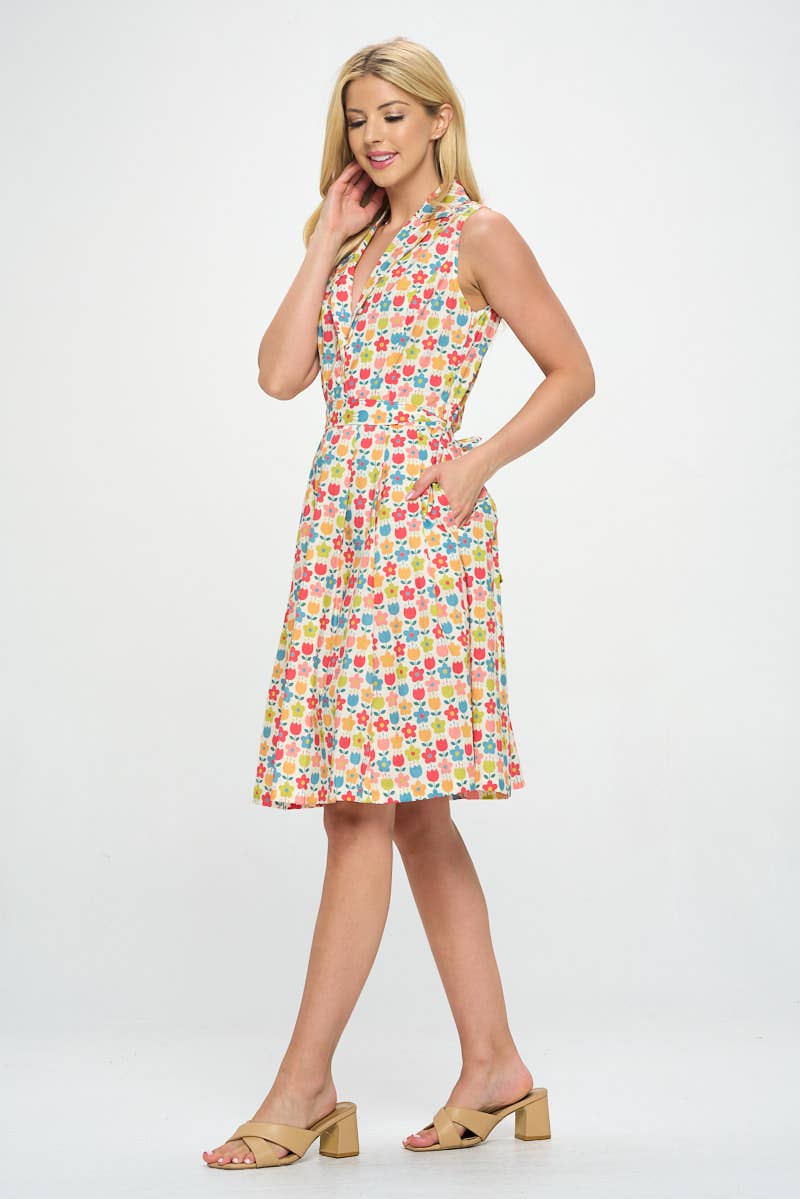 Petal Perfection | Sleeveless Flower Print Cotton Dress