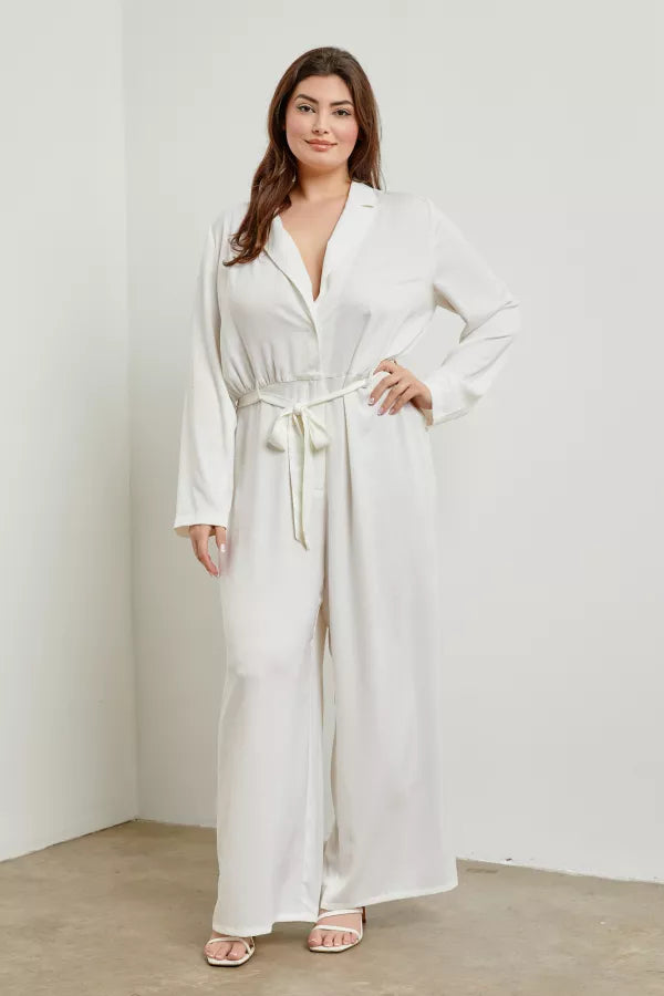 Love Me Tender | Deep V-Neck Romper With Waist Self Tie | White *FINAL SALE*