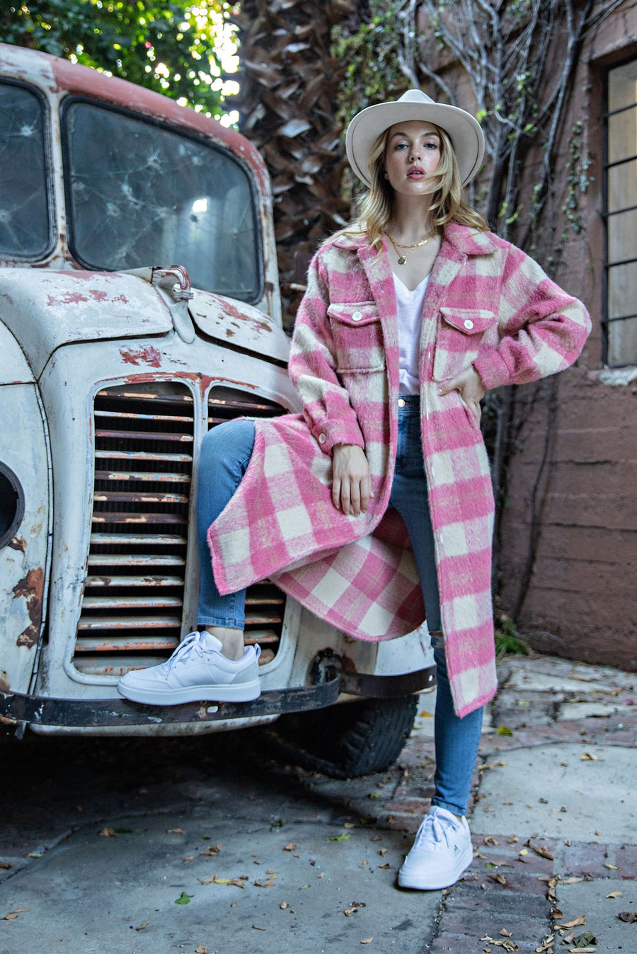 Adanac Shores | Oversized Plaid Jacket | Pink