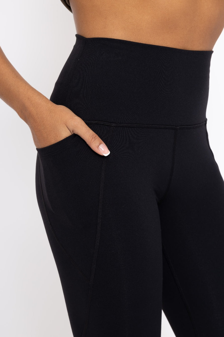 Solara | Tapered Band Essential Solid High Waist Leggings | Black