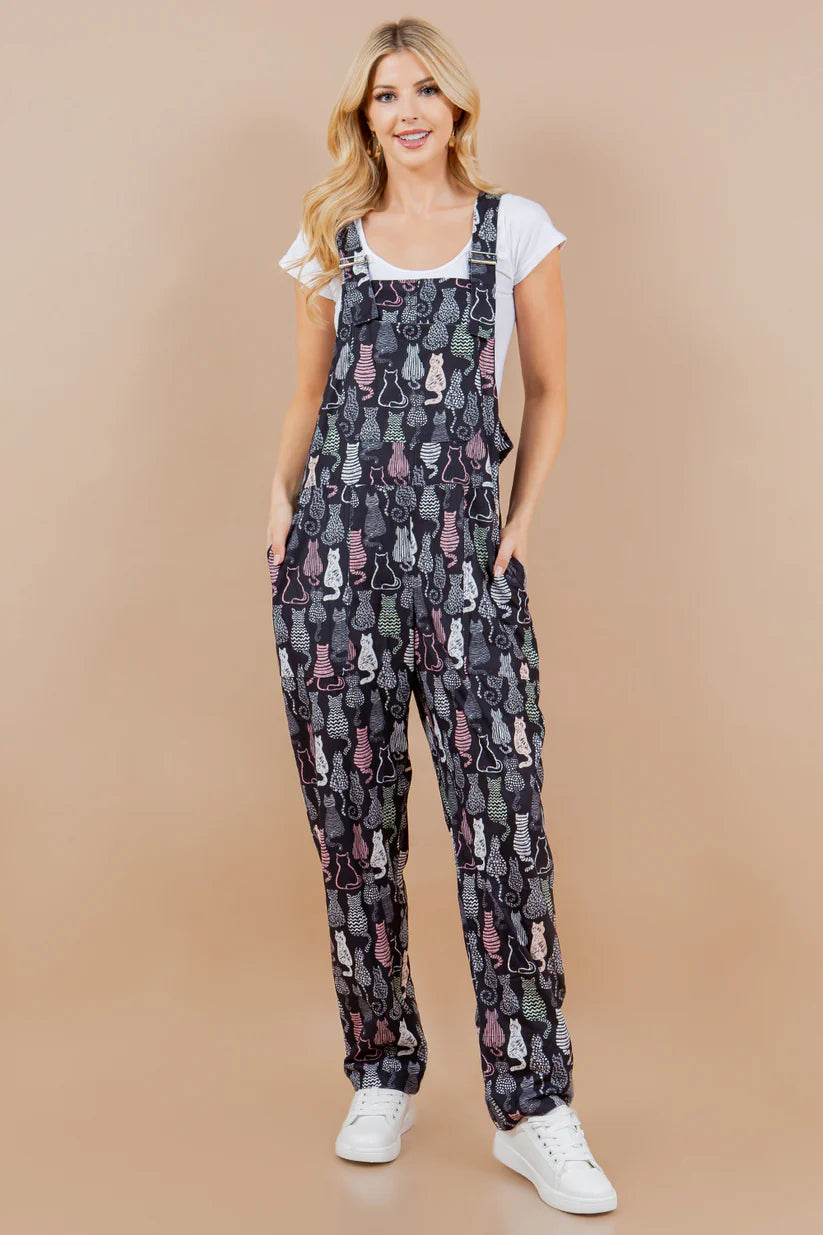 Cats Got Your Back | Cat Print Overalls  *FINAL SALE*