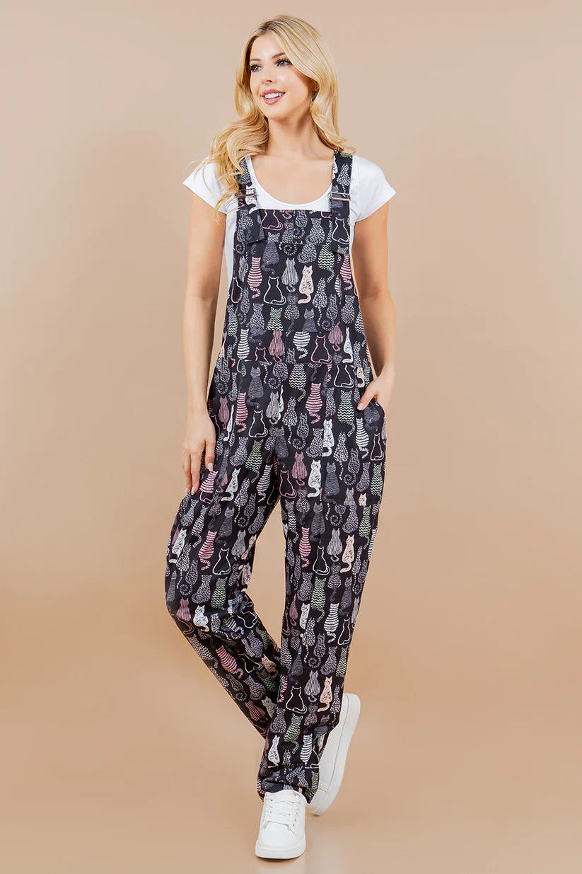 Cats Got Your Back | Cat Print Overalls  *FINAL SALE*