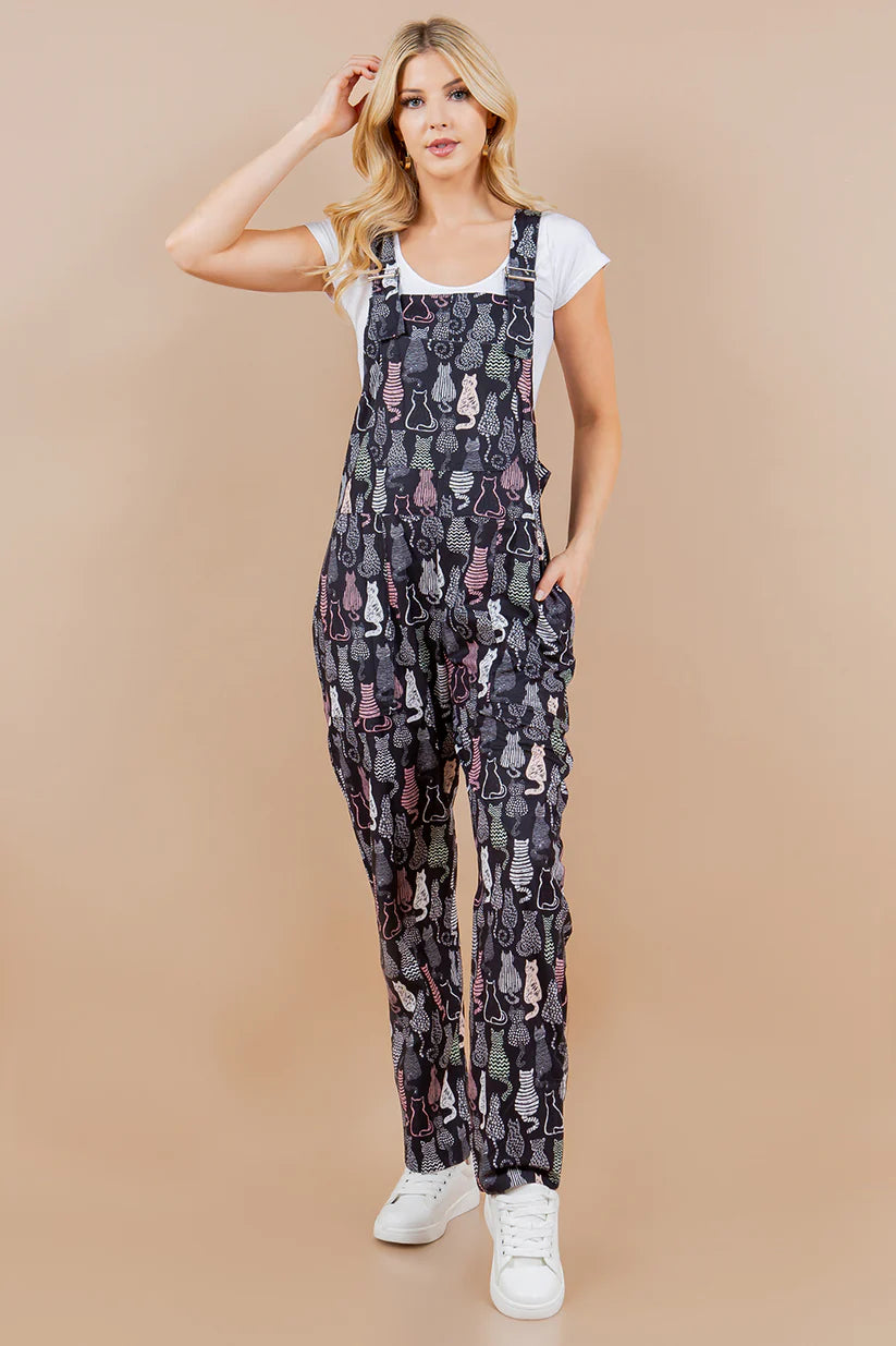 Cats Got Your Back | Cat Print Overalls  *FINAL SALE*