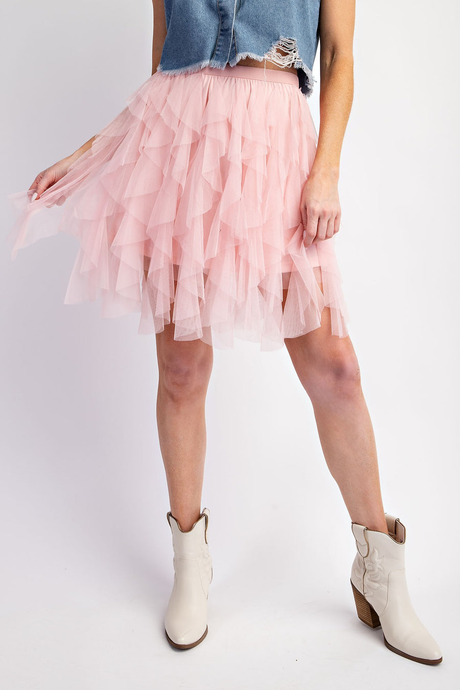 Twirl in the Twilight | Cascading Tulle Mesh Layered Mini Skirt | Pink