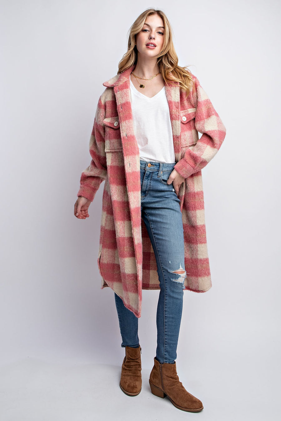 Adanac Shores | Oversized Plaid Jacket | Pink