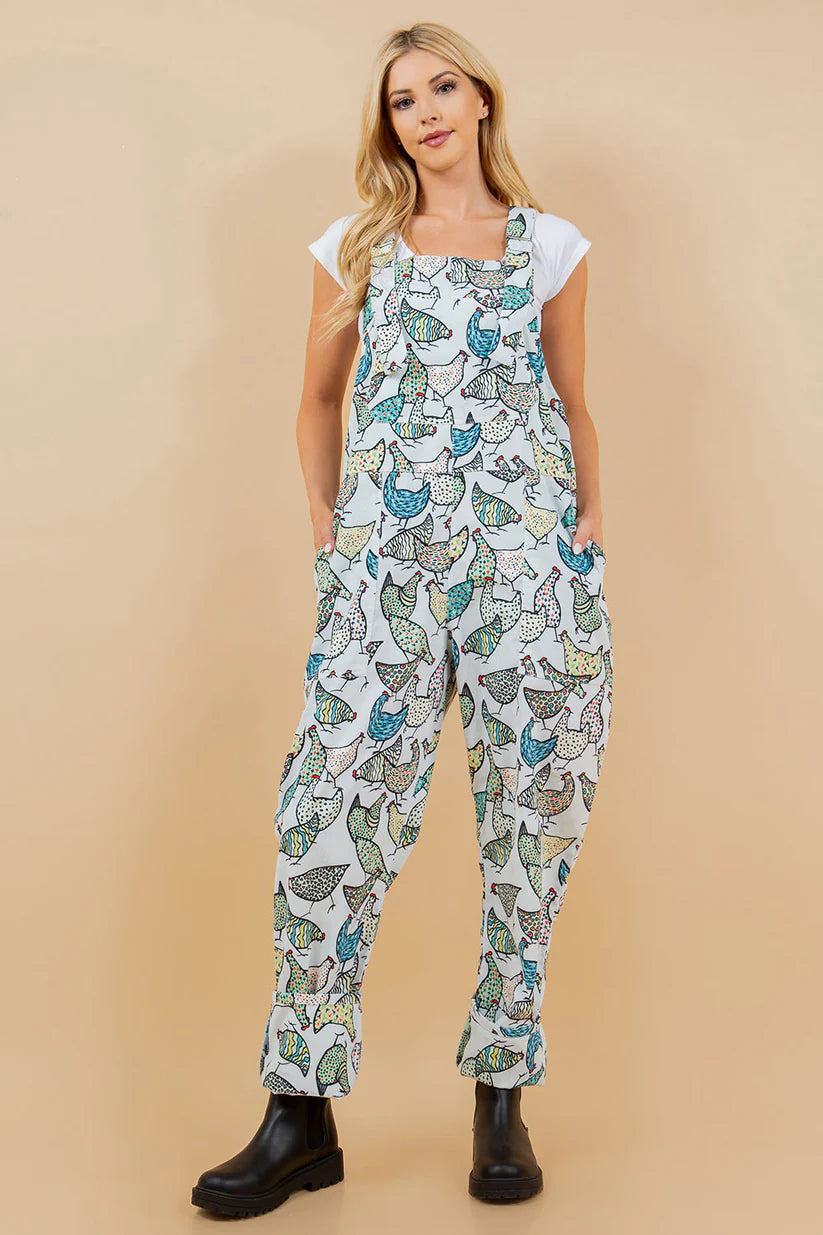 Cute As Cluck | Chicken Print Overalls  *FINAL SALE*