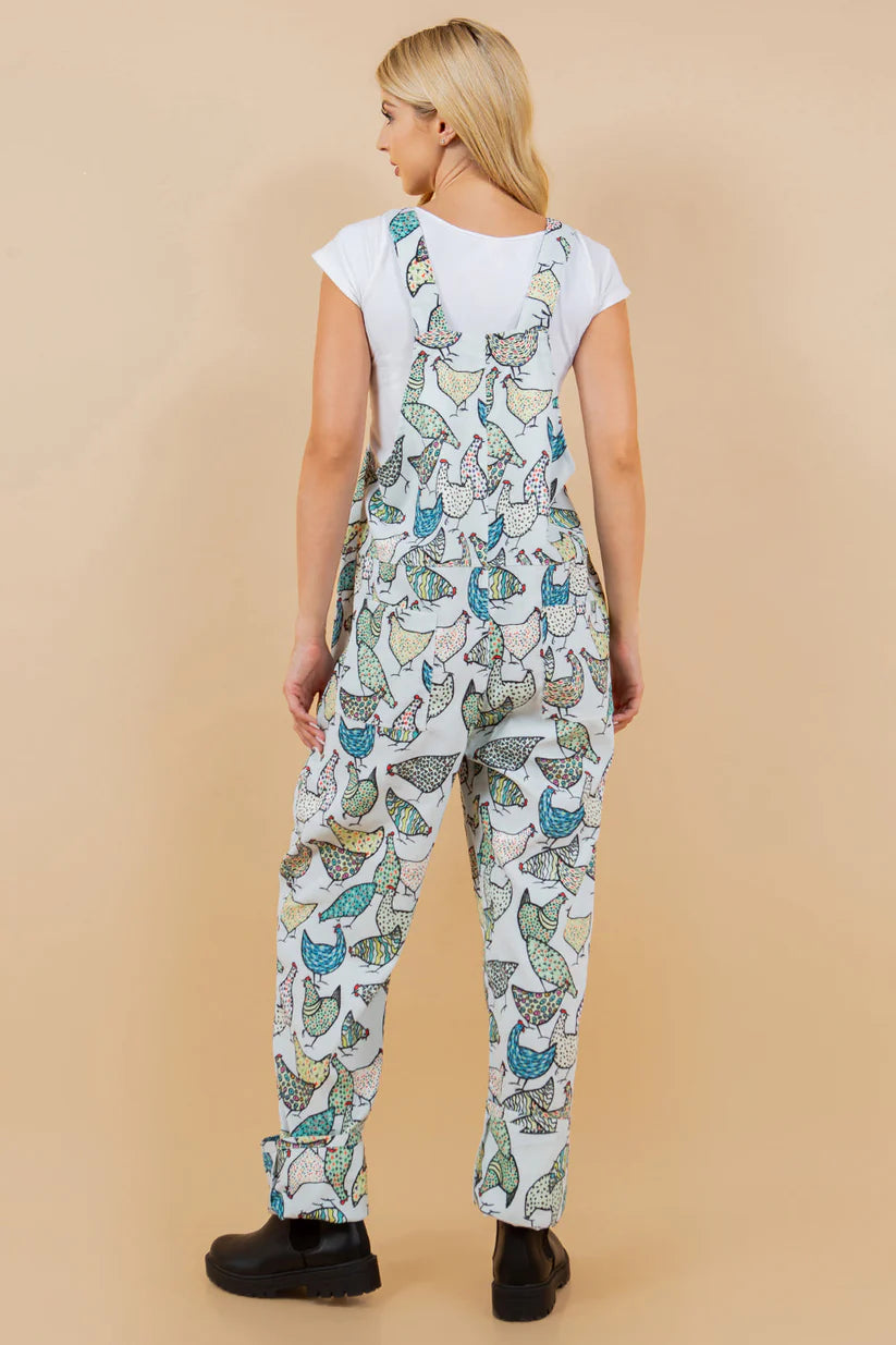 Cute As Cluck | Chicken Print Overalls  *FINAL SALE*