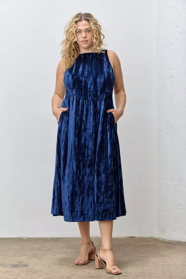 Midnight Muse | Velvet Open Back Midi Dress | Navy