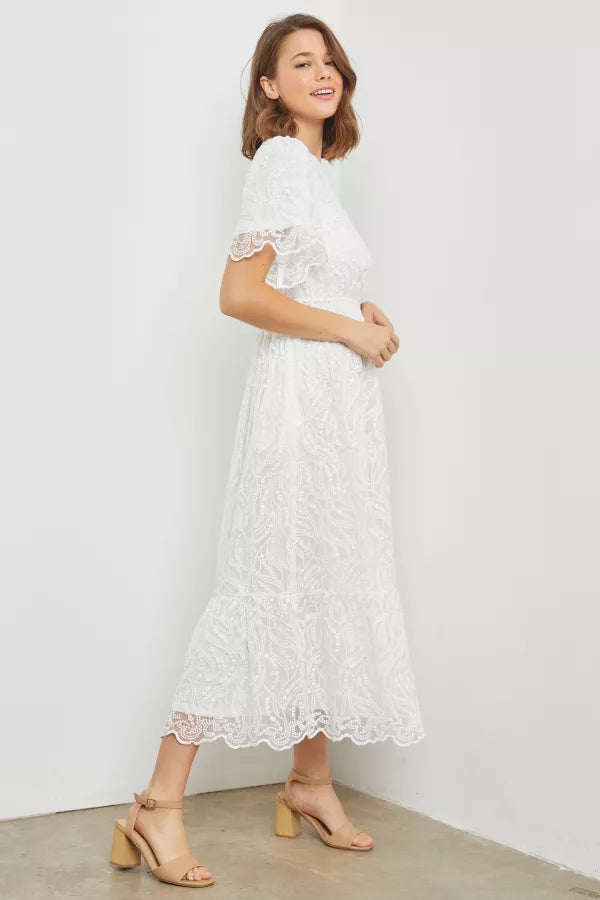 Megan | Embroidered Maxi Dress | Off White