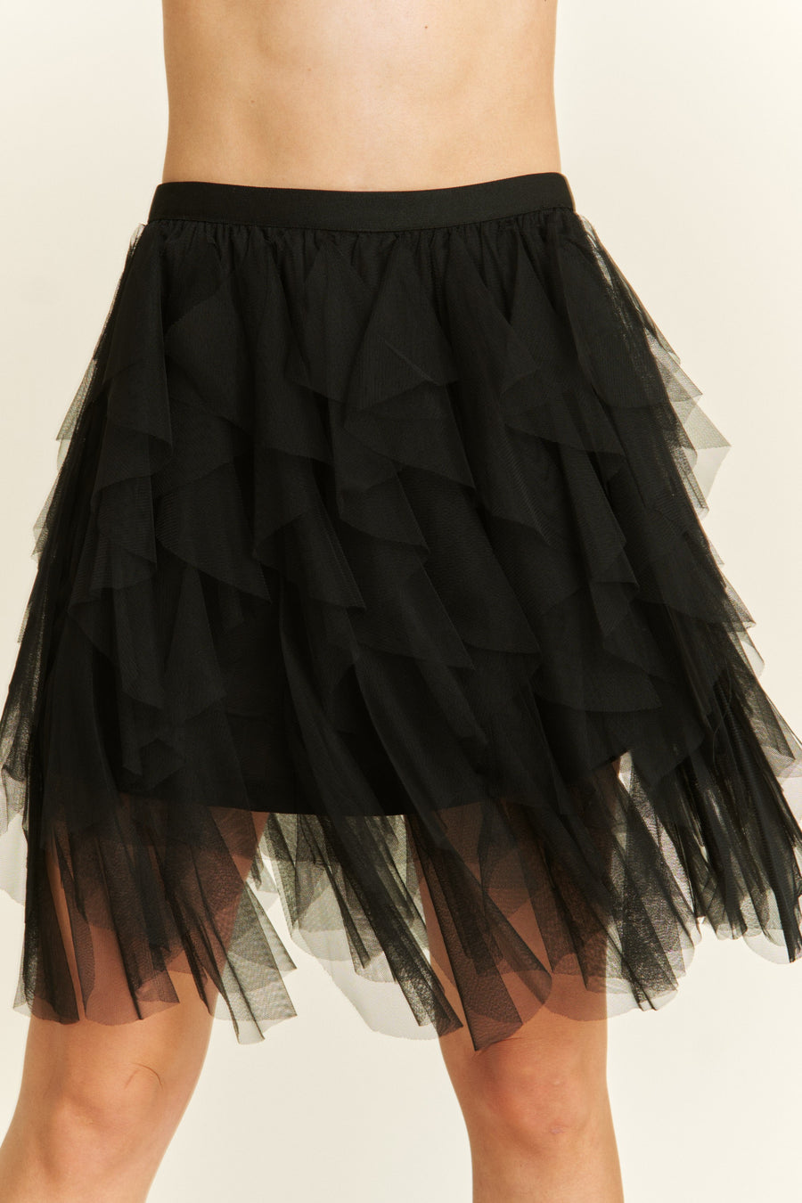 Twirl in the Twilight | Cascading Tulle Mesh Layered Mini Skirt | Black