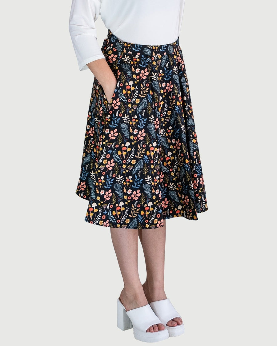 Vintage Vibes Fit and Flare Skirt | Ditsy Mushroom