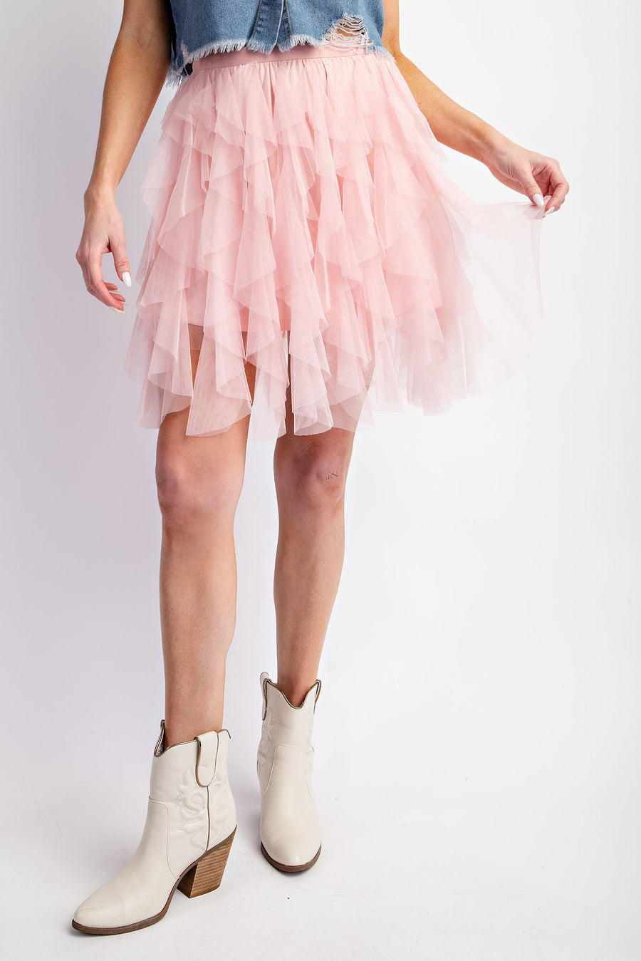 Twirl in the Twilight | Cascading Tulle Mesh Layered Mini Skirt | Pink