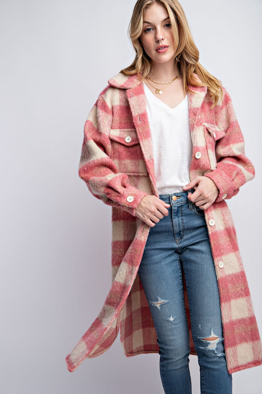 Adanac Shores | Oversized Plaid Jacket | Pink