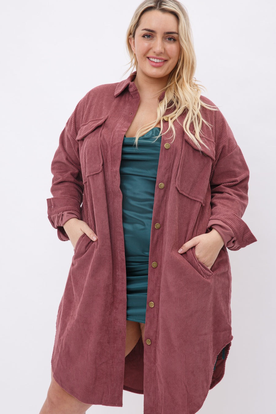 Cabin in the Woods | Long Corduroy Button Down Jacket | Dusty Rose