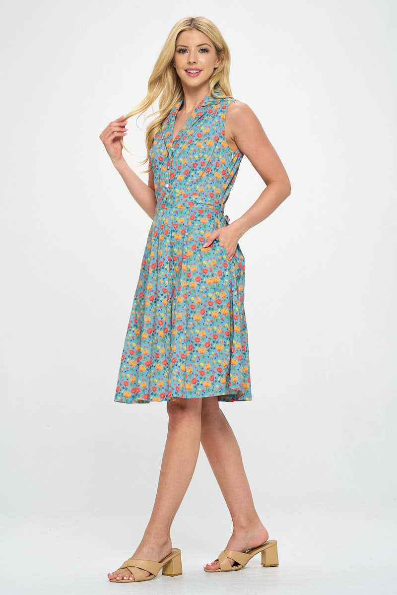 Sorrento | Sleeveless Flower Print Cotton Dress