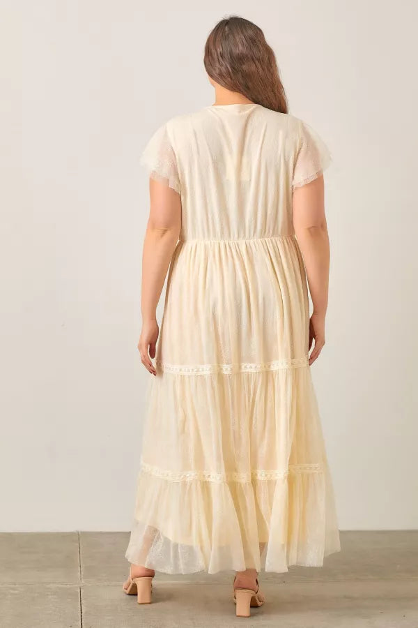 Enchanted Romance | V-Neck Maxi Dress With Embroidered Lace Trim | Ivory *FINAL SALE*