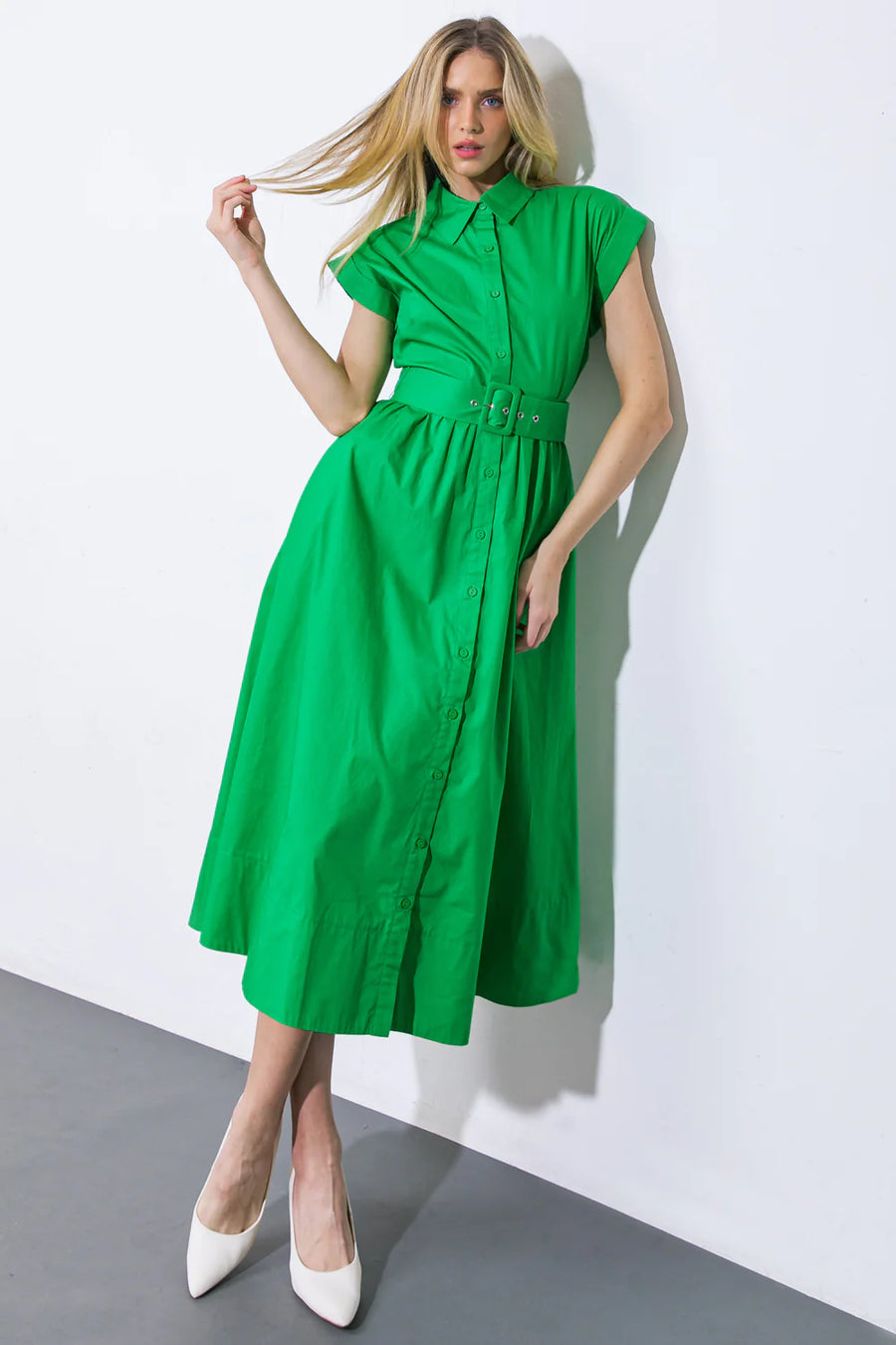 Judy Woven Midi Dress | Green
